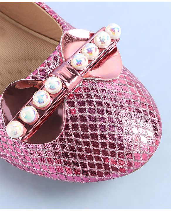 Pine Kids Ballerinas with Velcro Closure Pearl Applique - Silver