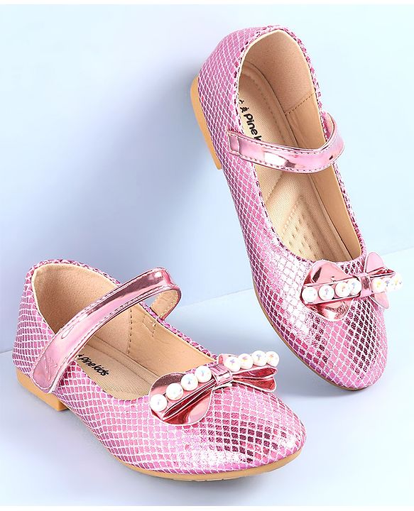 Pine Kids Ballerinas with Velcro Closure Pearl Applique - Silver