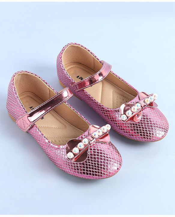 Pine Kids Ballerinas with Velcro Closure Pearl Applique - Silver