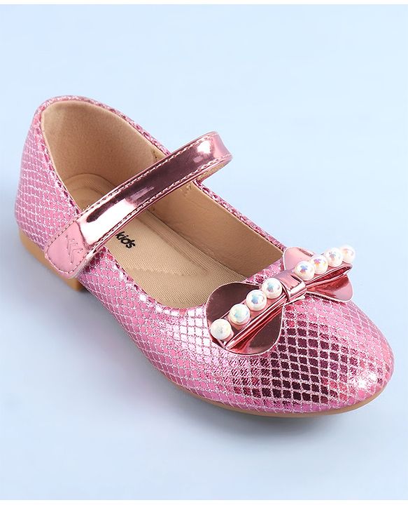 Pine Kids Ballerinas with Velcro Closure Pearl Applique - Silver