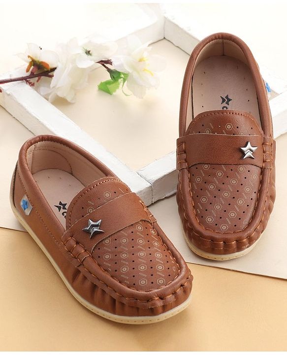 Cute Walk by Babyhug Formal Slip On Shoes With Star Applique - Brown