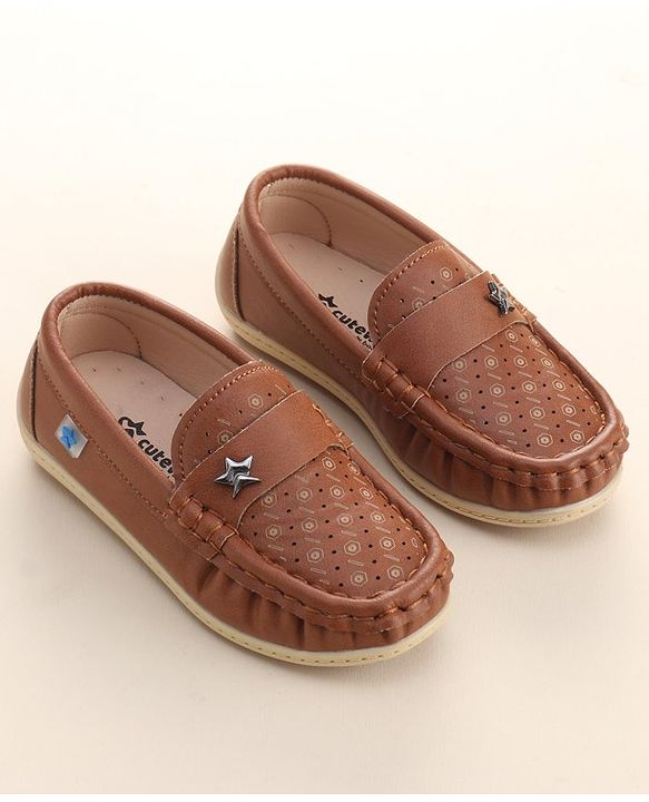 Cute Walk by Babyhug Formal Slip On Shoes With Star Applique - Brown