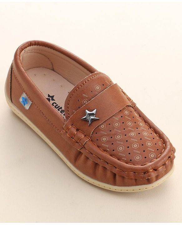Cute Walk by Babyhug Formal Slip On Shoes With Star Applique - Brown