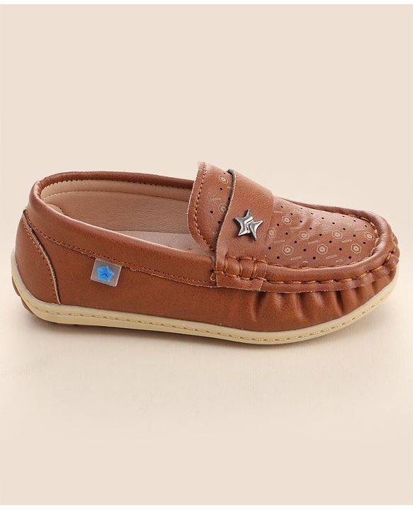 Cute Walk by Babyhug Formal Slip On Shoes With Star Applique - Brown