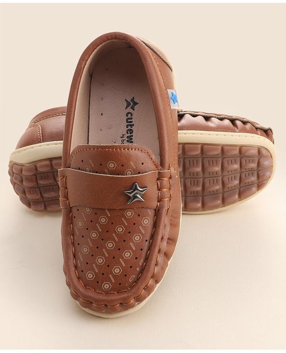 Cute Walk by Babyhug Formal Slip On Shoes With Star Applique - Brown