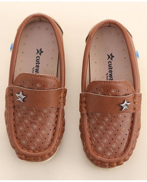 Cute Walk by Babyhug Formal Slip On Shoes With Star Applique - Brown