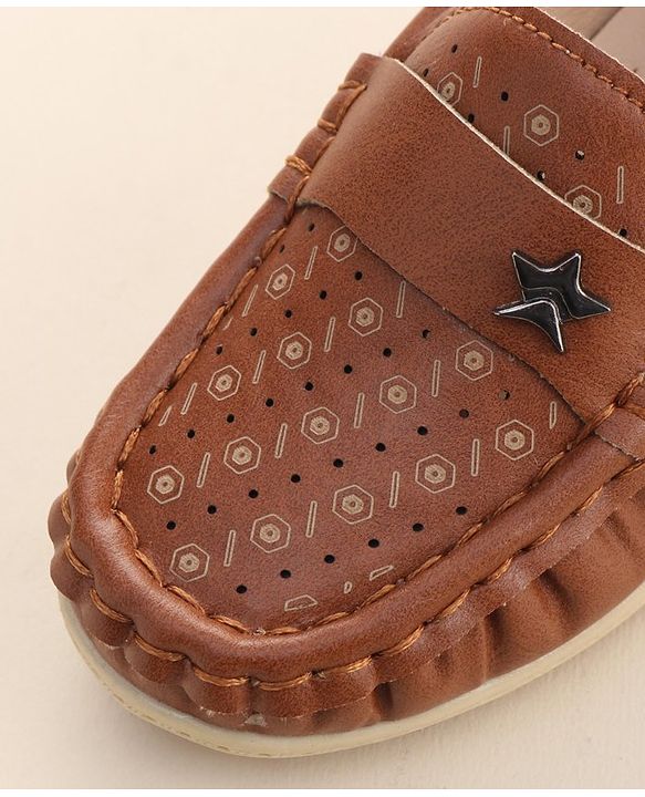 Cute Walk by Babyhug Formal Slip On Shoes With Star Applique - Brown