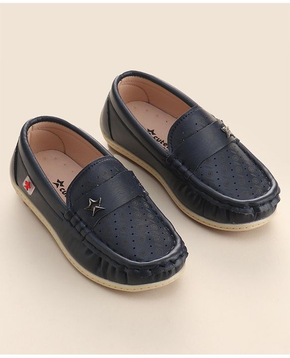 Cute Walk by Babyhug Formal Slip On Shoes With Star Applique - Blue