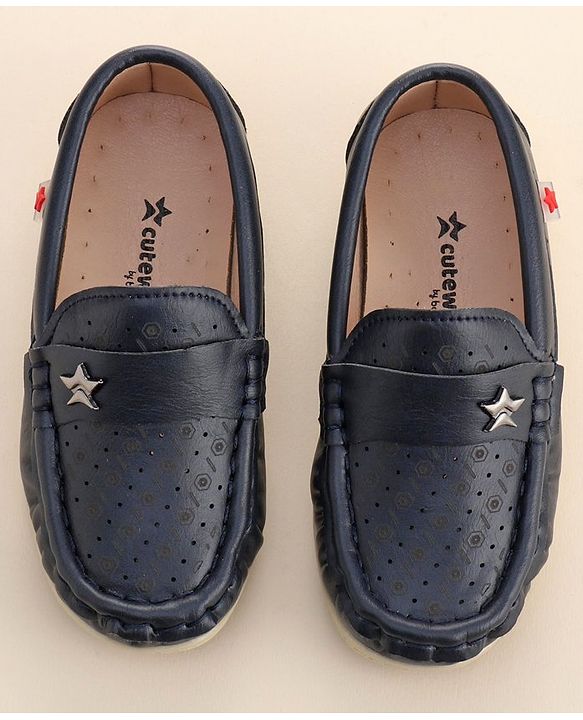 Cute Walk by Babyhug Formal Slip On Shoes With Star Applique - Blue