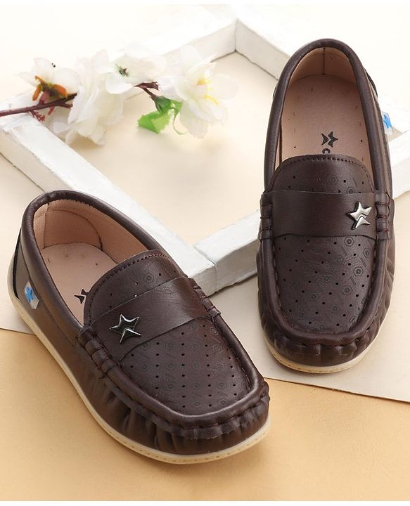 Cute Walk by Babyhug Formal Slip On Shoes With Star Applique - Brown