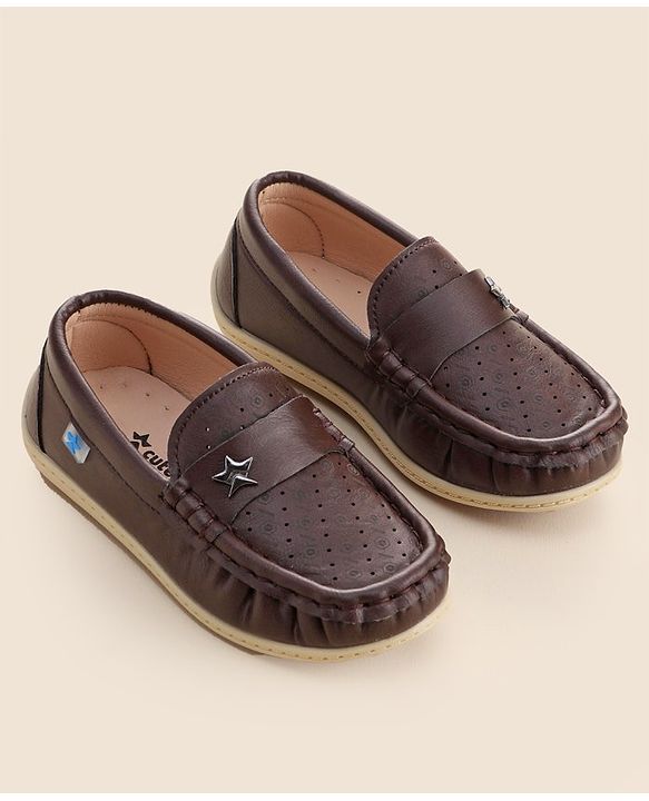 Cute Walk by Babyhug Formal Slip On Shoes With Star Applique - Brown