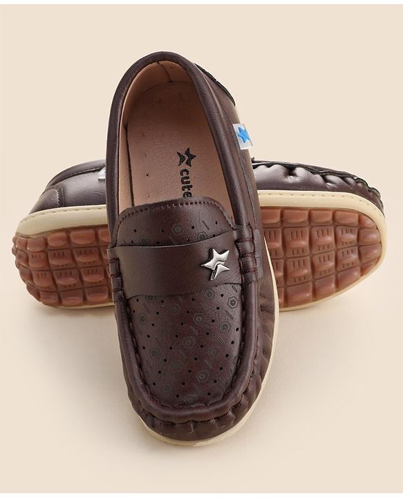Cute Walk by Babyhug Formal Slip On Shoes With Star Applique - Brown