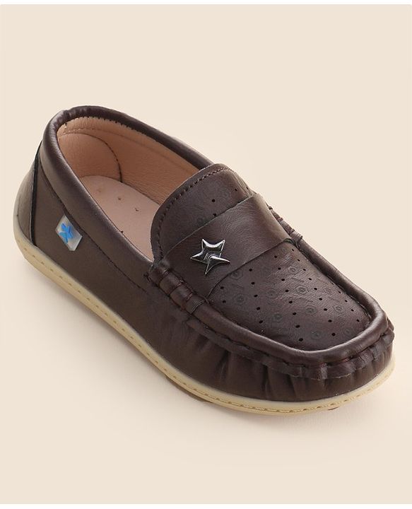 Cute Walk by Babyhug Formal Slip On Shoes With Star Applique - Brown