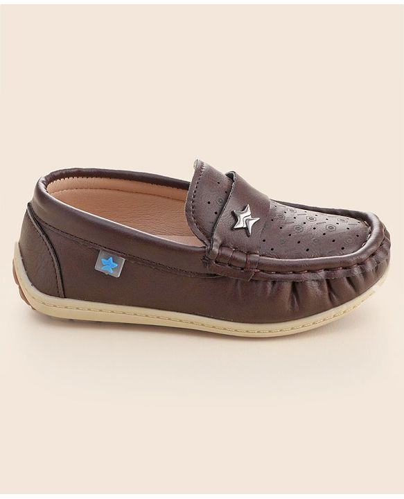 Cute Walk by Babyhug Formal Slip On Shoes With Star Applique - Brown