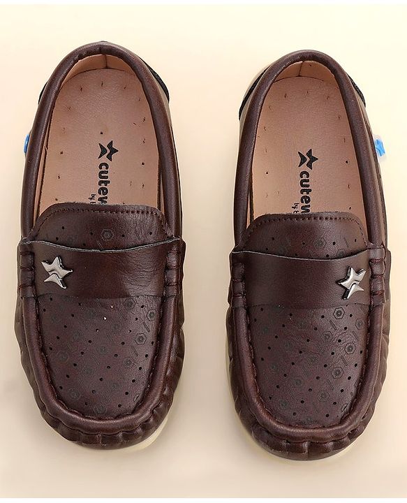 Cute Walk by Babyhug Formal Slip On Shoes With Star Applique - Brown