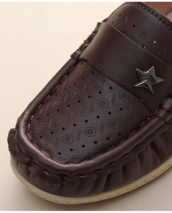 Cute Walk by Babyhug Formal Slip On Shoes With Star Applique - Brown