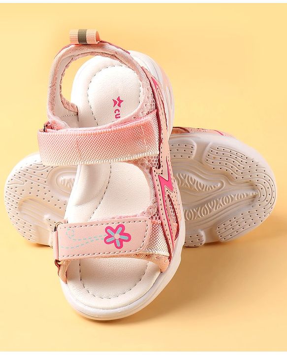 Cute Walk by Babyhug Velcro Closure Sandals With Floral Design - Pink