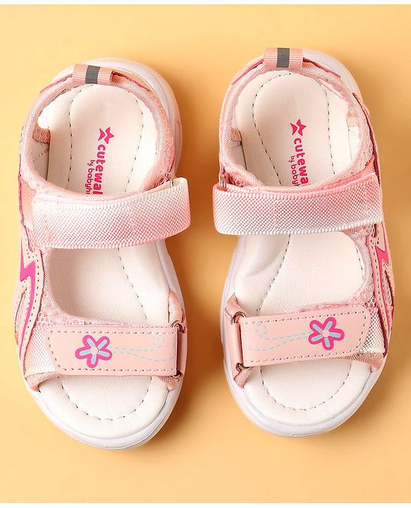 Cute Walk by Babyhug Velcro Closure Sandals With Floral Design - Pink