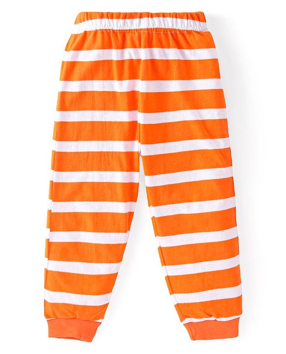 Babyhug Cotton Knit Full Sleeves Night Suit With Halloween Theme Pumpkin Print - Orange