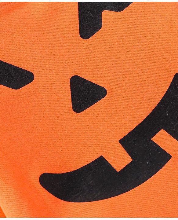 Babyhug Cotton Knit Full Sleeves Night Suit With Halloween Theme Pumpkin Print - Orange