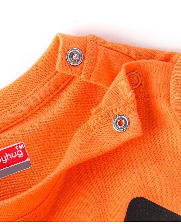 Babyhug Cotton Knit Full Sleeves Night Suit With Halloween Theme Pumpkin Print - Orange