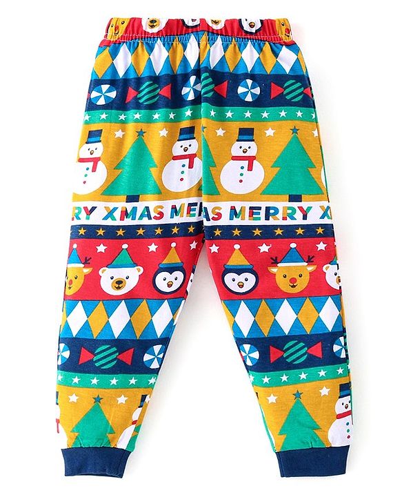 Babyhug Cotton Knit Full Sleeves Night Suit with Snowman Print - Navy Blue
