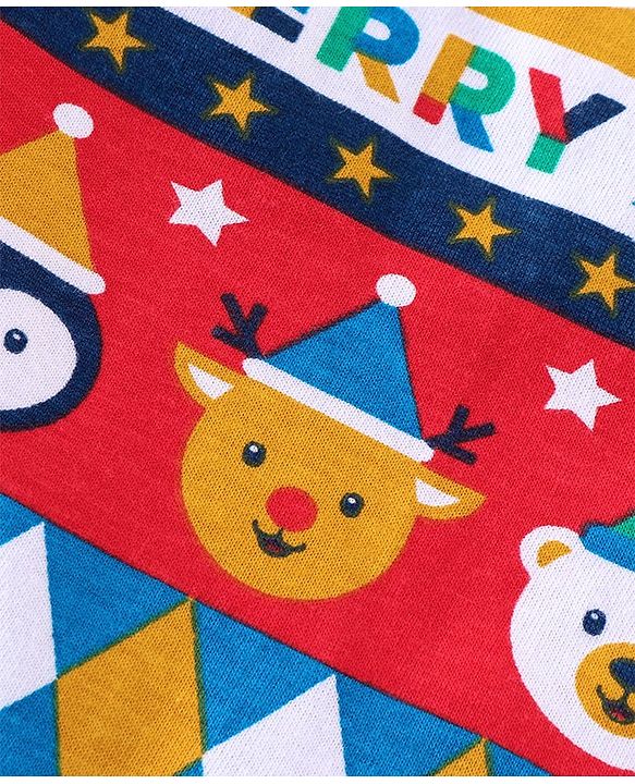 Babyhug Cotton Knit Full Sleeves Night Suit with Snowman Print - Navy Blue
