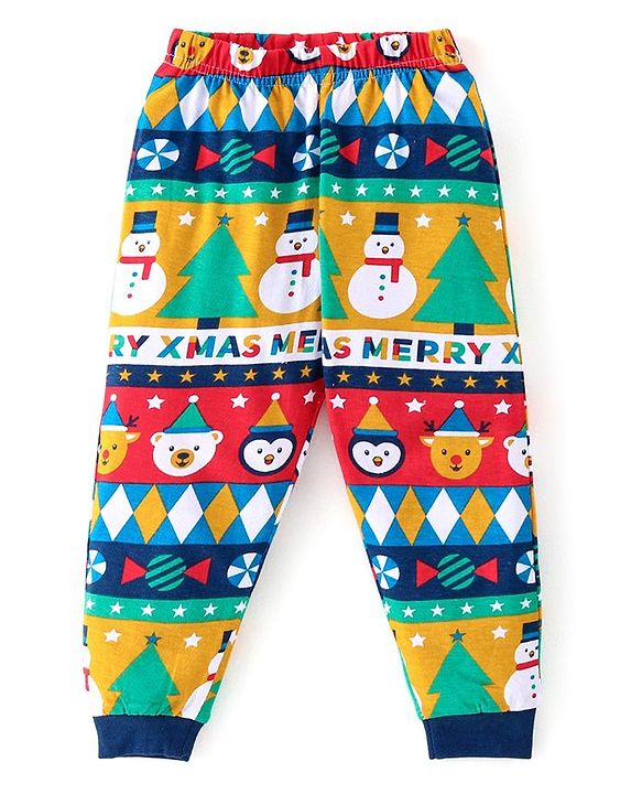Babyhug Cotton Knit Full Sleeves Night Suit with Snowman Print - Navy Blue