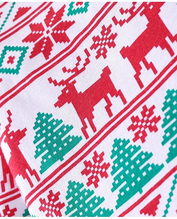 Babyhug Cotton Knit Full Sleeves Night Suit With Christmas Theme Print - Red & Green