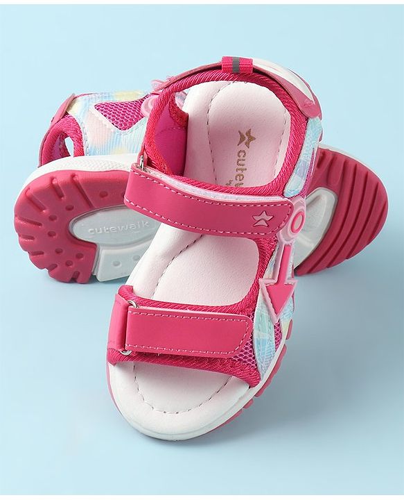Cute Walk by Babyhug Sandals with Velcro Closure & Applique - Pink
