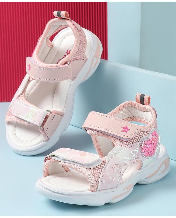 Cute Walk by Babyhug Velcro Closure Sandals with Heart Applique - Pink