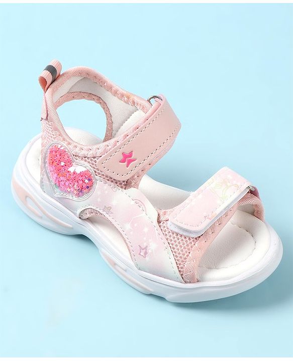 Cute Walk by Babyhug Velcro Closure Sandals with Heart Applique - Pink