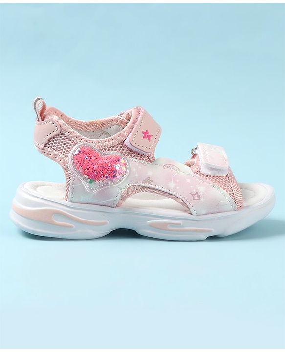 Cute Walk by Babyhug Velcro Closure Sandals with Heart Applique - Pink