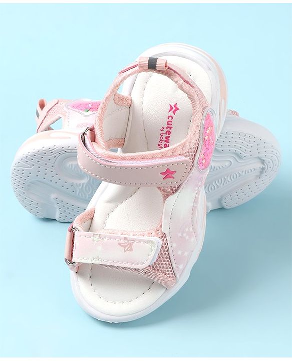 Cute Walk by Babyhug Velcro Closure Sandals with Heart Applique - Pink