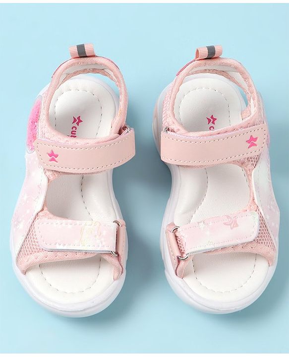 Cute Walk by Babyhug Velcro Closure Sandals with Heart Applique - Pink