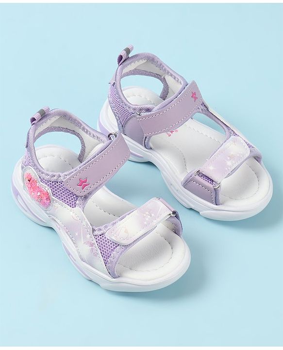 Cute Walk by Babyhug Velcro Closure Sandals with Heart Applique - Purple