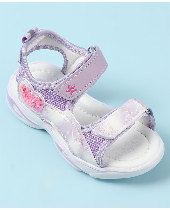Cute Walk by Babyhug Velcro Closure Sandals with Heart Applique - Purple