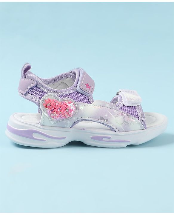 Cute Walk by Babyhug Velcro Closure Sandals with Heart Applique - Purple