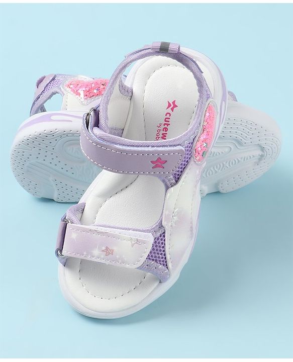 Cute Walk by Babyhug Velcro Closure Sandals with Heart Applique - Purple