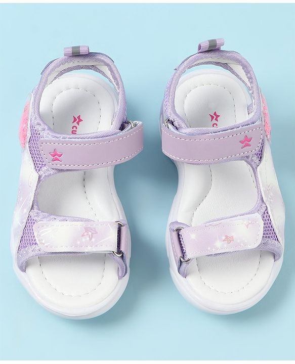 Cute Walk by Babyhug Velcro Closure Sandals with Heart Applique - Purple