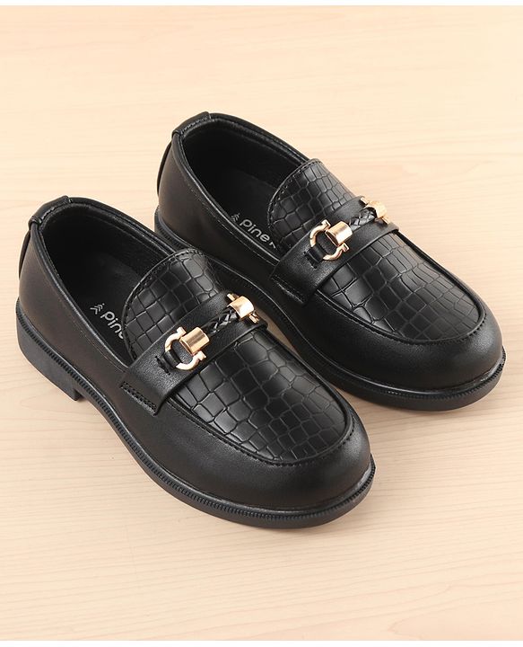 Pine Kids Slip On Party Wear Shoes with Applique - Black