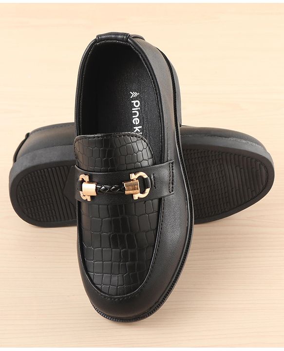 Pine Kids Slip On Party Wear Shoes with Applique - Black