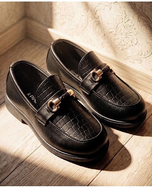 Pine Kids Slip On Party Wear Shoes with Applique - Black