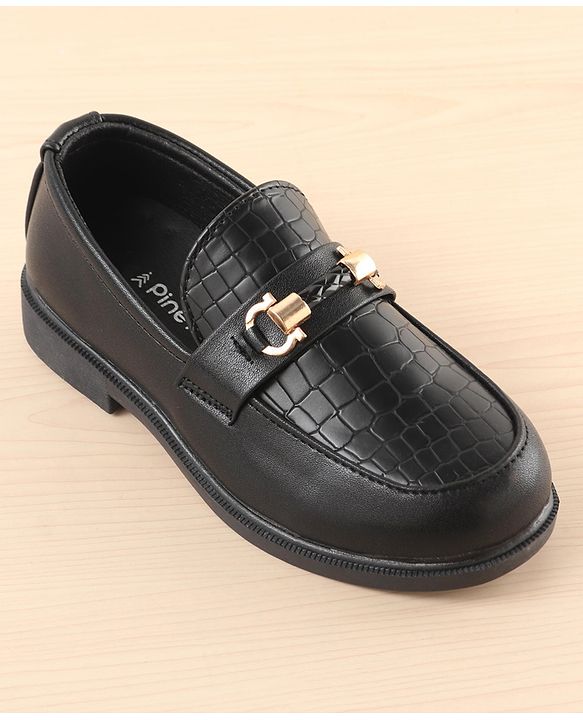 Pine Kids Slip On Party Wear Shoes with Applique - Black