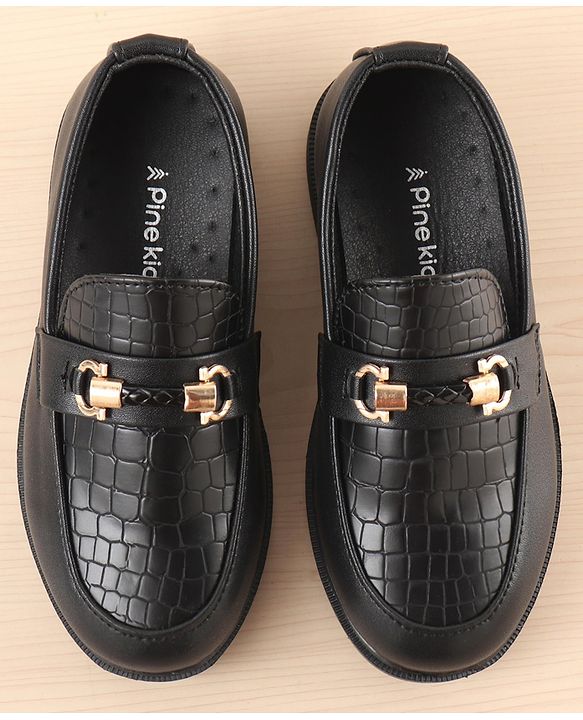 Pine Kids Slip On Party Wear Shoes with Applique - Black