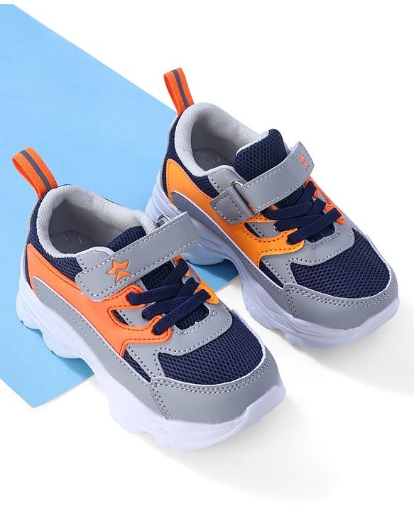 Cute Walk by Babyhug Velcro Closure Sneakers - Orange & Navy