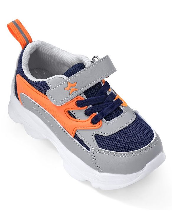 Cute Walk by Babyhug Velcro Closure Sneakers - Orange & Navy