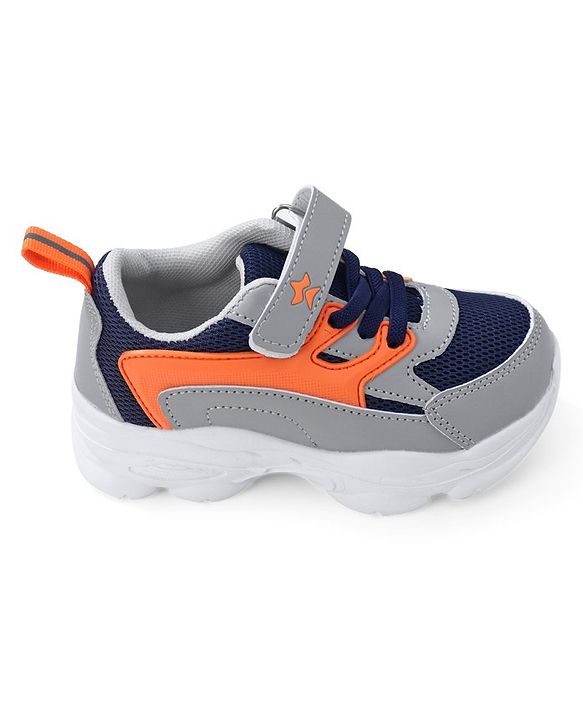 Cute Walk by Babyhug Velcro Closure Sneakers - Orange & Navy