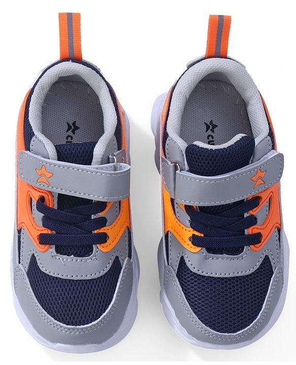 Cute Walk by Babyhug Velcro Closure Sneakers - Orange & Navy