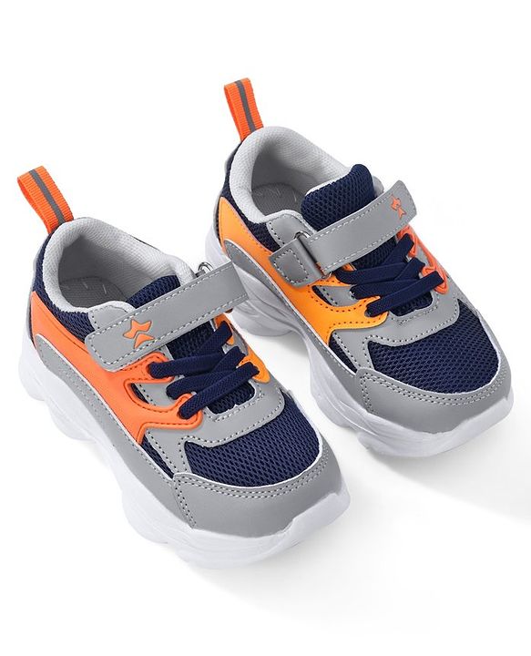 Cute Walk by Babyhug Velcro Closure Sneakers - Orange & Navy